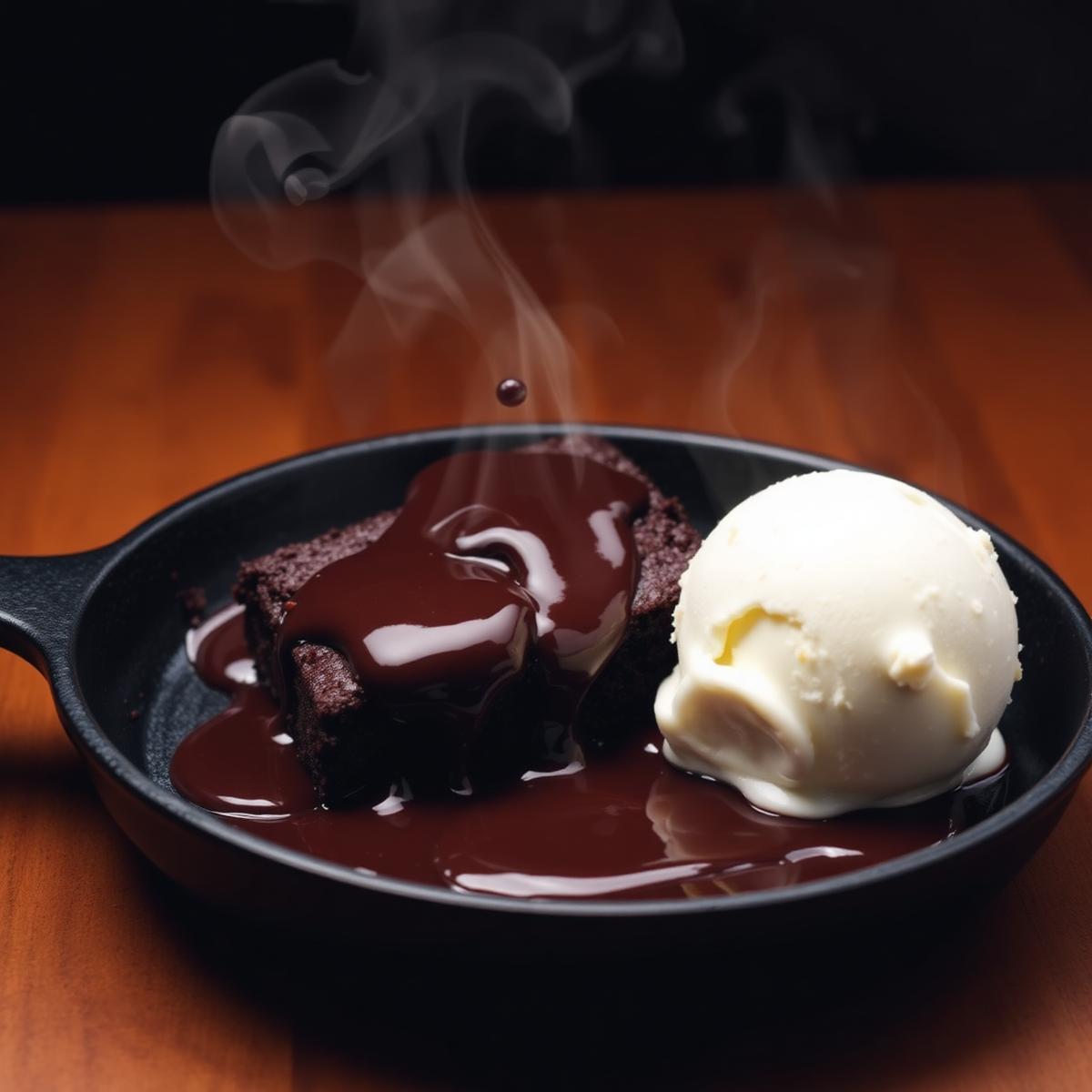 Sizzling melting brownie dessert with ice cream at our Surapet cafe